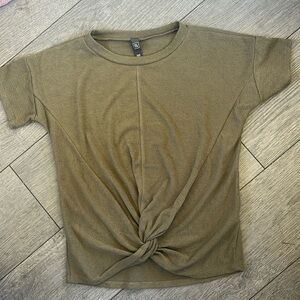 Army green top with knot tie